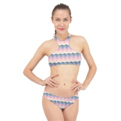 Seamless Pattern Background Block Pink High Neck Bikini Set