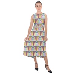 Seamless Pattern Background Abstract Midi Tie-back Chiffon Dress