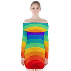 Rainbow Background Colorful Long Sleeve Off Shoulder Dress by HermanTelo