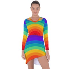 Rainbow Background Colorful Asymmetric Cut-out Shift Dress