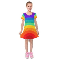 Rainbow Background Colorful Kids  Short Sleeve Velvet Dress