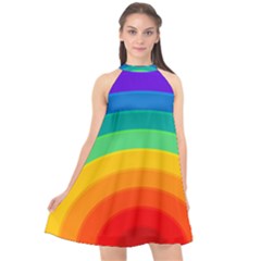 Rainbow Background Colorful Halter Neckline Chiffon Dress 