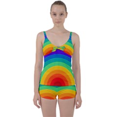 Rainbow Background Colorful Tie Front Two Piece Tankini by HermanTelo