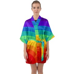 Rainbow Background Colorful Quarter Sleeve Kimono Robe