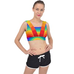 Rainbow Background Colorful V-back Sports Bra by HermanTelo