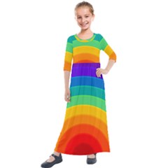 Rainbow Background Colorful Kids  Quarter Sleeve Maxi Dress by HermanTelo