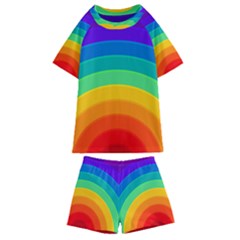 Rainbow Background Colorful Kids  Swim Tee And Shorts Set