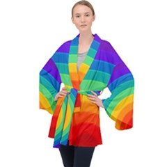 Rainbow Background Colorful Velvet Kimono Robe