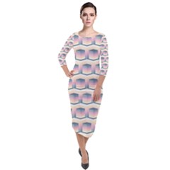 Seamless Pattern Background Cube Quarter Sleeve Midi Velour Bodycon Dress by HermanTelo