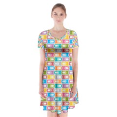 Seamless Pattern Background Abstract Rainbow Short Sleeve V-neck Flare Dress