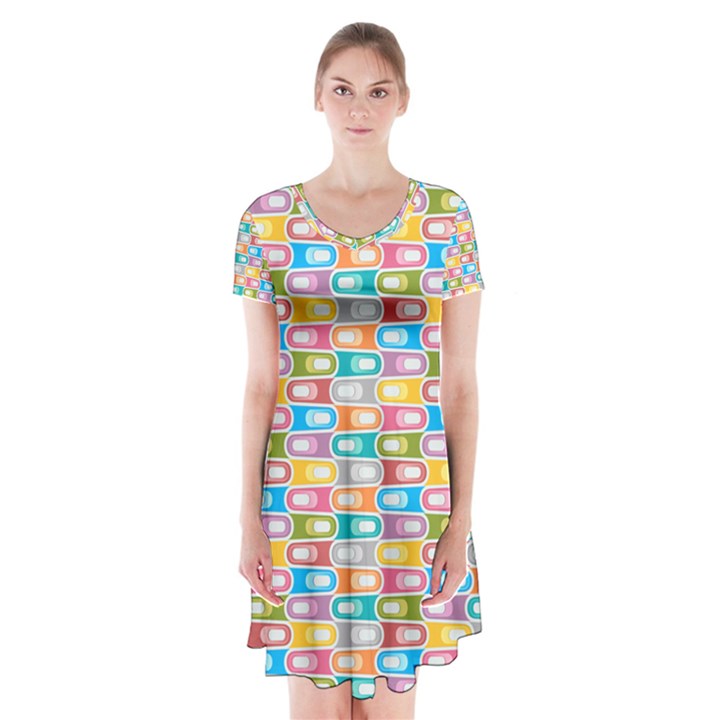 Seamless Pattern Background Abstract Rainbow Short Sleeve V-neck Flare Dress