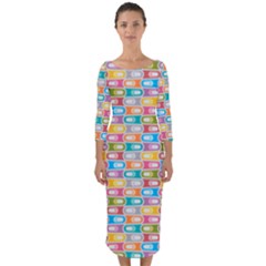 Seamless Pattern Background Abstract Rainbow Quarter Sleeve Midi Bodycon Dress