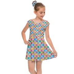 Seamless Pattern Background Abstract Rainbow Kids  Cap Sleeve Dress