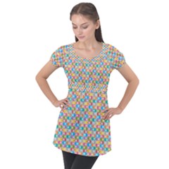 Seamless Pattern Background Abstract Rainbow Puff Sleeve Tunic Top by HermanTelo