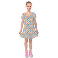 Seamless Pattern Background Abstract Rainbow Kids  Short Sleeve Velvet Dress