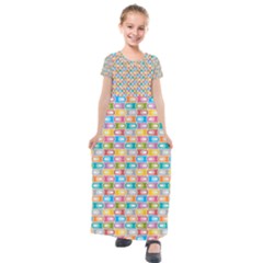 Seamless Pattern Background Abstract Rainbow Kids  Short Sleeve Maxi Dress