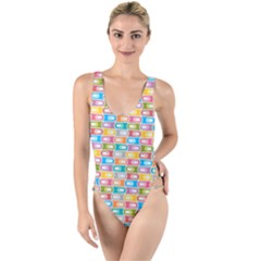 Seamless Pattern Background Abstract Rainbow High Leg Strappy Swimsuit