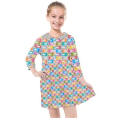 Seamless Pattern Background Abstract Rainbow Kids  Quarter Sleeve Shirt Dress