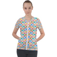 Seamless Pattern Background Abstract Rainbow Short Sleeve Zip Up Jacket