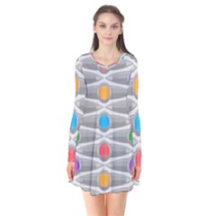 Seamless Pattern Background Abstract Circle Long Sleeve V-neck Flare Dress