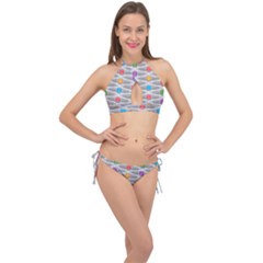 Seamless Pattern Background Abstract Circle Cross Front Halter Bikini Set