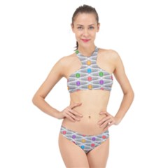 Seamless Pattern Background Abstract Circle High Neck Bikini Set