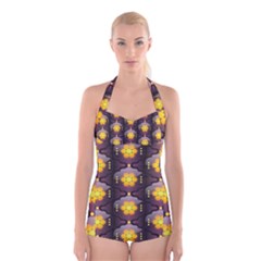 Pattern Background Yellow Bright Boyleg Halter Swimsuit 