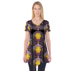 Pattern Background Yellow Bright Short Sleeve Tunic 