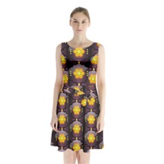 Pattern Background Yellow Bright Sleeveless Waist Tie Chiffon Dress by HermanTelo