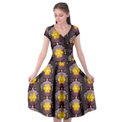 Pattern Background Yellow Bright Cap Sleeve Wrap Front Dress