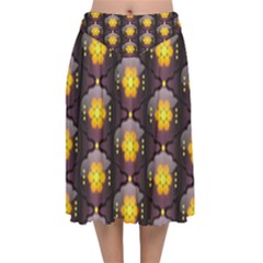 Pattern Background Yellow Bright Velvet Flared Midi Skirt by HermanTelo