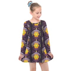 Pattern Background Yellow Bright Kids  Long Sleeve Dress