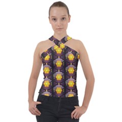 Pattern Background Yellow Bright Cross Neck Velour Top