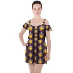 Pattern Background Yellow Bright Ruffle Cut Out Chiffon Playsuit by HermanTelo