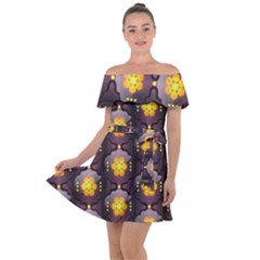 Pattern Background Yellow Bright Off Shoulder Velour Dress