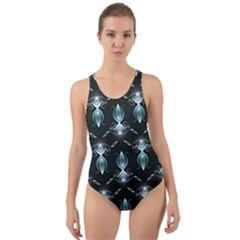 Seamless Pattern Background Black Cut-out Back One Piece Swimsuit