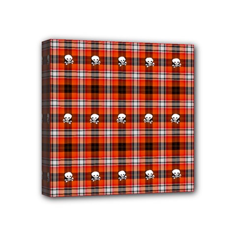 Plaid Pattern Red Squares Skull Mini Canvas 4  X 4  (stretched)