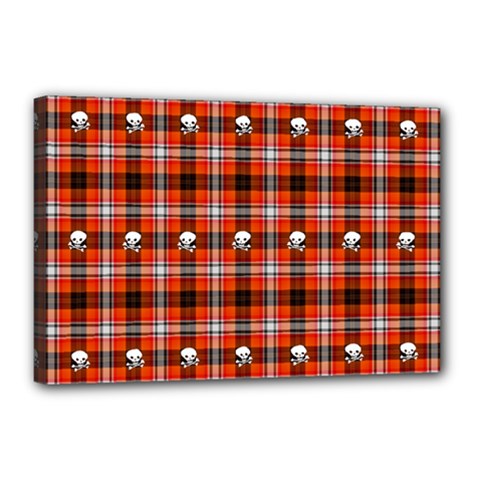 Plaid Pattern Red Squares Skull Canvas 18  X 12  (stretched)