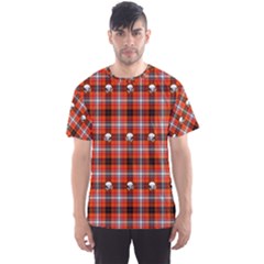 Plaid Pattern Red Squares Skull Men s Sports Mesh Tee