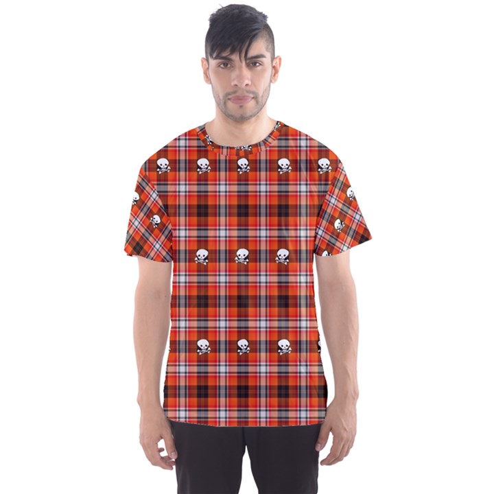 Plaid Pattern Red Squares Skull Men s Sports Mesh Tee