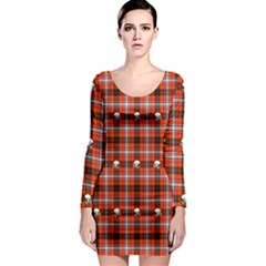 Plaid Pattern Red Squares Skull Long Sleeve Bodycon Dress