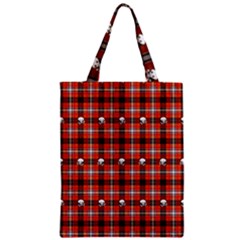 Plaid Pattern Red Squares Skull Zipper Classic Tote Bag by HermanTelo