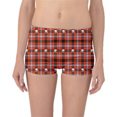 Plaid Pattern Red Squares Skull Boyleg Bikini Bottoms by HermanTelo