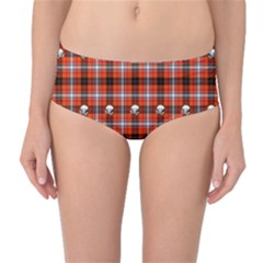 Plaid Pattern Red Squares Skull Mid-waist Bikini Bottoms by HermanTelo