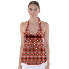 Plaid Pattern Red Squares Skull Babydoll Tankini Top