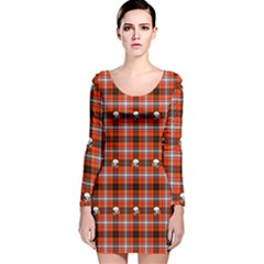 Plaid Pattern Red Squares Skull Long Sleeve Velvet Bodycon Dress by HermanTelo