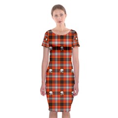 Plaid Pattern Red Squares Skull Classic Short Sleeve Midi Dress by HermanTelo