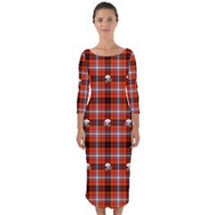 Plaid Pattern Red Squares Skull Quarter Sleeve Midi Bodycon Dress