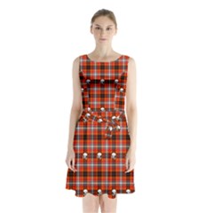 Plaid Pattern Red Squares Skull Sleeveless Waist Tie Chiffon Dress