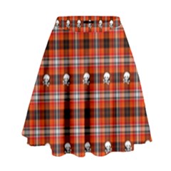 Plaid Pattern Red Squares Skull High Waist Skirt